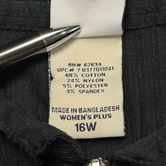 Faded Glory Womens Black Textured Zip Shirt Jacket 3/4 Sleeve Stretch Size 16W - Picture 9 of 15